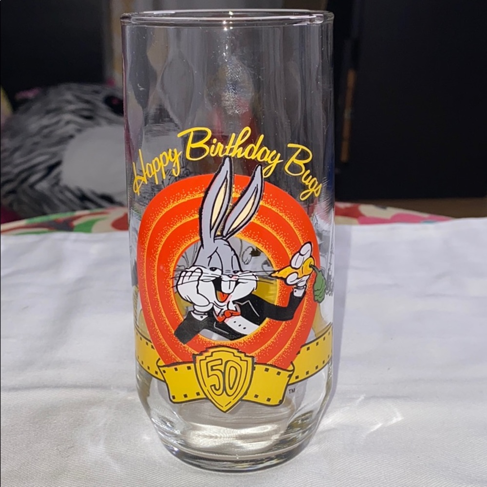 Vintage 1990 Warner Bros. Bugs Bunny 50th Birthday Looney Tunes Glass